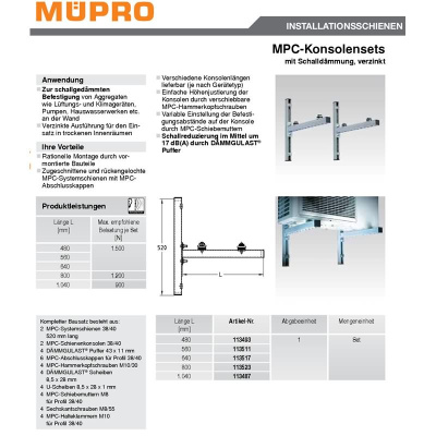 Müpro MPC-Konsolenset mit Schalldämmung, Länge: 800 mm Belastung bis zu 120 kg 2er Set