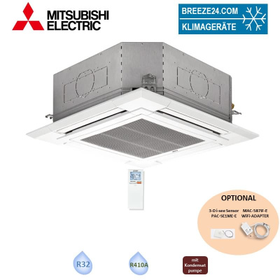 Mitsubishi Electric PLA-ZM60EA2- 4-Wege Deckenkassette (Blende wählbar) PLP-6EALM2 mit Infrarot-FB inklusive 6,1 kW