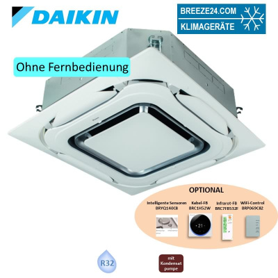 Daikin Deckenkassette 12,1 kW - FCAHG125H-4 mit Blende BYCQ140EP Design weiß R32