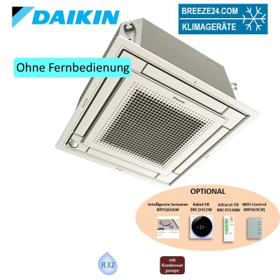 Daikin Deckenkassette 2,5 kW Euroraster weiss FFA25A9-2 + Blende BYFQ60CW R32