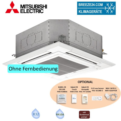 Mitsubishi Electric 4-Wege Deckenkassette 12,1 kW - PLA-M125EA2 mit Blende PLP-6EA R32 oder R410A