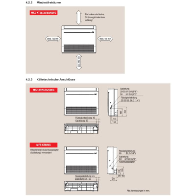 Mitsubishi Electric Truhengerät Kompakt 3,5 kW - MFZ-KT35VGK mit Wifi R32 | Raumgröße 35 - 40 m²