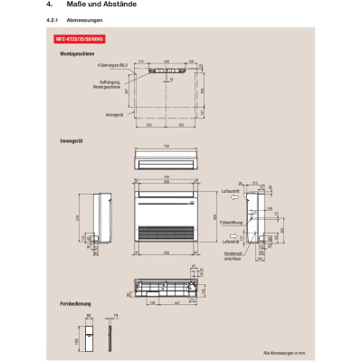 Mitsubishi Electric Set Kompakt Truhengerät 3,5 kW MFZ-KT35VGK + SUZ-M35VA Raumgröße 35 - 40 m² | R32