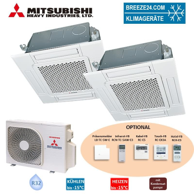 Mitsubishi Heavy Set 2,5 kW 2 x FDTC25VH1 + SCM40ZS-W 4-Wege-Deckenkassette Standardpaneel