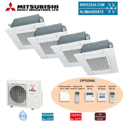 Mitsubishi Heavy Set 4 x 4-Wege-Deckenkassette Standardpaneel 3 x FDTC25VH1 + FDTC35VH1 + SCM71ZS-W