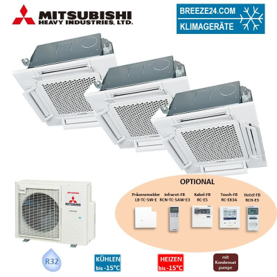 Mitsubishi Heavy Set 3 x 4-Wege-Deckenkassette Komfortpaneel FDTC35VH1 + 2 x  FDTC50VH + SCM80ZS-W