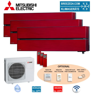 Mitsubishi Electric Set 3 Wandgeräte Diamond WiFi 2,5/3,5 kW 2 x MSZ-LN25VG2R + MSZ-LN35VG2R + MXZ-3F68VF