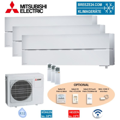 Mitsubishi Electric Set 3 Wandgeräte Diamond WiFi 3,5 kW MSZ-LN35VG2W + MXZ-3F68VF R32