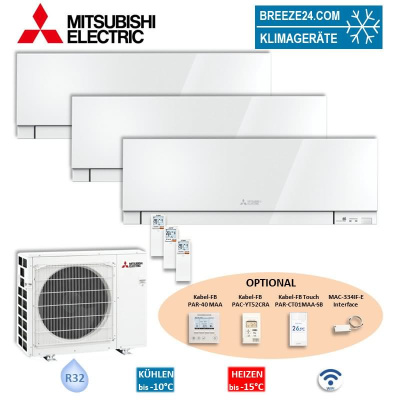 Mitsubishi Electric Set 3 Wandgeräte Premium 2,5/5,0kW 2 x MSZ-EF25VGKW + MSZ-EF50VGKW + MXZ-3F68VF