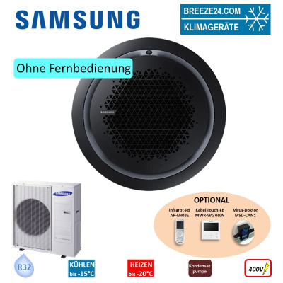 Samsung Set Deckenkassette Round Airflow 12,0 kW AC 120 RN4PKG + Blende PC4NBNMAN schwarz + AC 120 RXADNG R32 Klimaanlage 400V