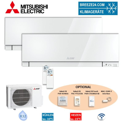 Mitsubishi Electric Set 2 Wandgeräte Premium WiFi 2 x MSZ-EF18VGKW + MXZ-2F33VF4 | 2 x 1,8 kW | R32