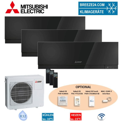 Mitsubishi Electric Set 3 Wandgeräte Premium 2,5 kW - MSZ-EF25VGKB + MXZ-3F68VF3 | WiFi | R32