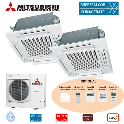 Mitsubishi Heavy Set 2 x FDTC50VH 4-Wege-Deckenkassette Komfortpaneel + FDC125VSA-W R32 400V (Simultanbetrieb)