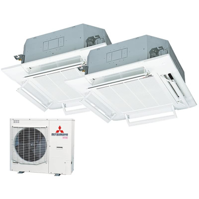 Mitsubishi Heavy Set 2 x FDT50VH 4-Wege-Deckenkassette Komfortpaneel + FDC125VSA-W R32 400V (Simultanbetrieb)