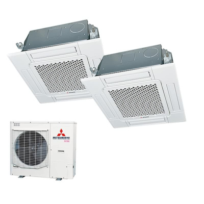 Mitsubishi Heavy Set 2 x FDTC50VH + FDC100VSA-W 4-Wege-Deckenkassette Standardpaneel  R32 400V (Simultanbetrieb)