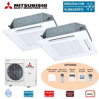 Mitsubishi Heavy Set 2 x FDT50VH 4-Wege-Deckenkassette Standardpaneel + FDC100VSA-W R32 400V (Simultanbetrieb)