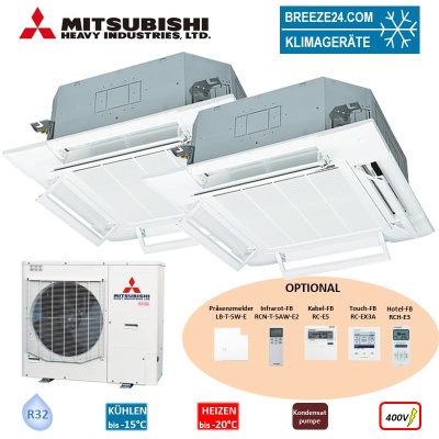 Mitsubishi Heavy Set 2 x FDT50VH 4-Wege-Deckenkassette Komfortpaneel + FDC100VSA-W R32 400V (Simultanbetrieb)