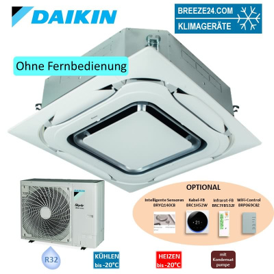 Daikin Set 4-Wege-Deckenkassette 12,1 kW - FCAHG125H-4 + Blende BYCQ140EP design weiss + RZAG125NV1