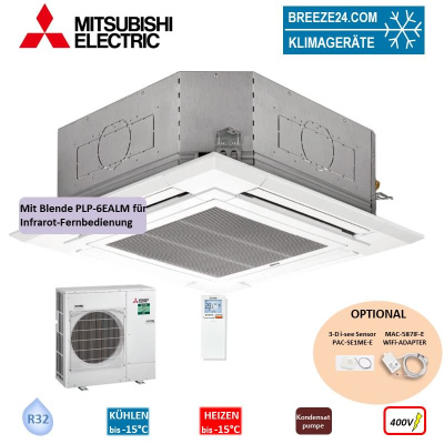 Mitsubishi Electric Set Deckenkassette 13,4 kW PLA-M140EA2 + Blende PLP-6EALM + PUZ-M140YKA R32 400V