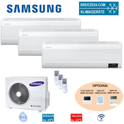 Samsung Set 3 Wandgeräte WindFree Exklusiv 2,0 kW - AR70F07C1AWNEU +  AJ052TXJ3KG R32 Klimaanlage