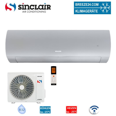 Sinclair Set Wandgerät TERREL SIH-09BITS + SOH-09BIT silber 2,7 kW | Raumgröße 30 - 35 m² | WiFi