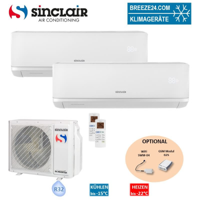 Sinclair Set 2 Wandgeräte RAY 3,2/4,6 KW SIH-12BIR3 + SIH-18BIR + MV-E21BI2 R32 Klimaanlage