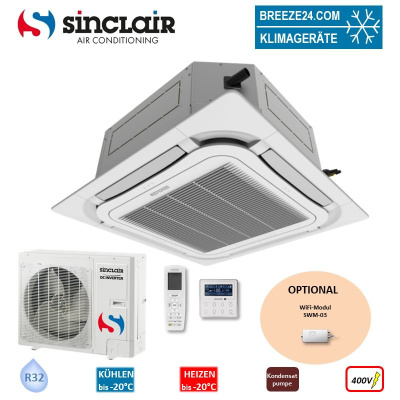 Sinclair Set 4-Wege-Deckenkassette ASC-48BI2 + Blende + ASGE-48BI2-3 13,4 kW 400V R32