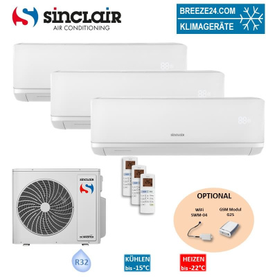 Sinclair Set 3 Wandgeräte RAY 2,7/6,2 kW 2 x SIH-09BIR + SIH-24BIR + MV-E36BI2 R32 Klimaanlage