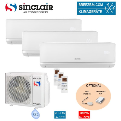 Sinclair Set 3 Wandgeräte RAY 2,7/3,2 kW SIH-09BIR + 2 x SIH-12BIR3 + MV-E28BI2 R32 Klimaanlage