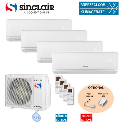 Sinclair Set 4 Wandgeräte RAY 2,7 kW 4 x SIH-09BIR + MV-E28BI2 R32 Klimaanlagen Set
