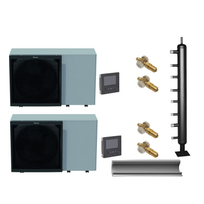 Daikin Set Kaskade 2 x Altherma 3 M EBLA14D3W1 Monoblock-Wärmepumpe + Hydraulische Weiche 2 x 14 kW