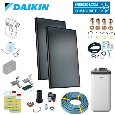 Daikin Solarthermie Set für 3 Personen Haushalt - Solaris Druckanlage Aufdach 2 x EKSV21P Solarpanel