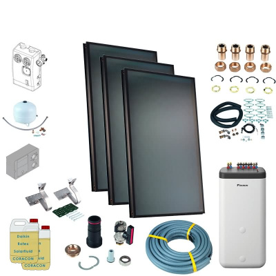 Daikin Solarthermie Set für 5 Personen Haushalt Solaris Druckanlage Aufdach 3 x EKSV21P Solarpanel
