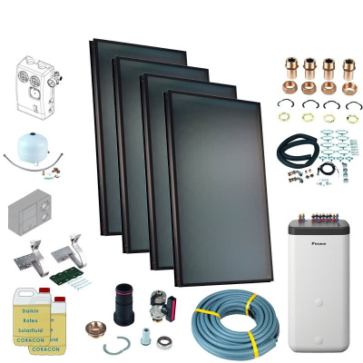 Daikin Solarthermie Set für 7 Personen Haushalt Solaris Druckanlage Aufdach 4 x EKSV21P Solarpanel