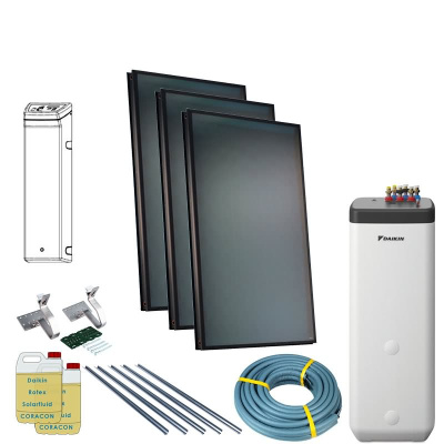 Daikin Solarthermie Set für 5 Personen Haushalt Solaris Drain-Back Aufdach 3 x EKSV21P Solarpanel