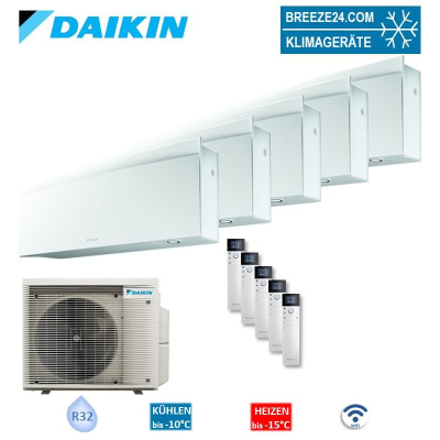 Daikin Set 5 x FTXJ25AW9 + 5MXM90A2V1B(9/8) Wandgeräte Emura WiFi Mattweiß 2,5 kW R32 Klimaanlage