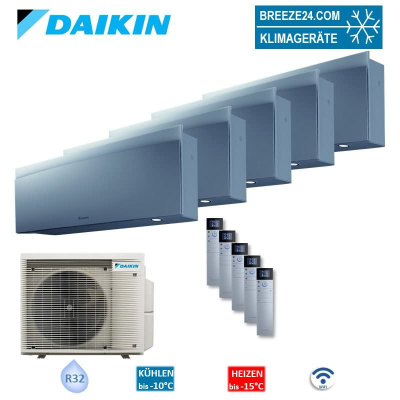 Daikin Set 5 x FTXJ25AS + 5MXM90A2V1B(9/8) Wandgeräte Emura WiFi silber 2,4 kW R32 Klimaanlage