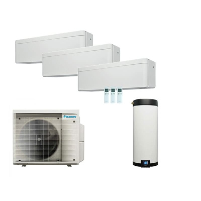 Daikin 4MWXM52A9 Multi+ Set 3 x WiFi Stylish Wandgeräte FTXA20CW + Warmwassertank 120L EKHWET120BV3