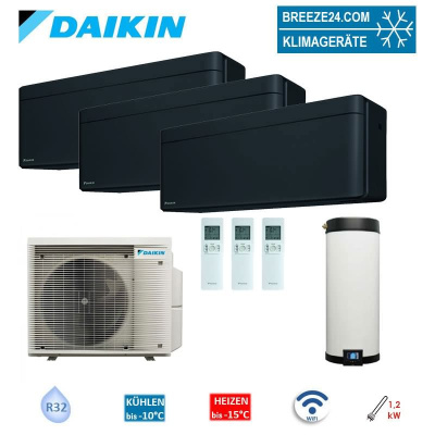 Daikin 4MWXM52A9 Multi+ Set 3 x WiFi Stylish Wandgeräte FTXA20CB + Warmwassertank 90L EKHWET90BV3