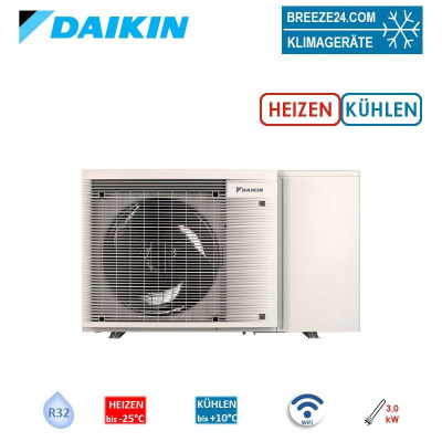 Daikin Altherma 3 M EBLA04E3V3 WiFi Monoblock Wärmepumpe Heizen/Kühlen 4,0 kW mit Heizstab 3 kW 230V