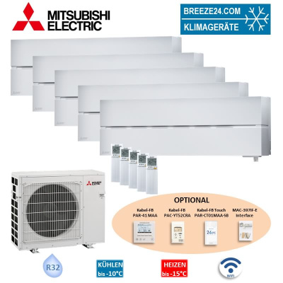 Mitsubishi Electric Set 5 Wandgeräte Diamond WiFi 3 x MSZ-LN18VG2W + 2 x MSZ-LN25VG2W + MXZ-5F102VF2
