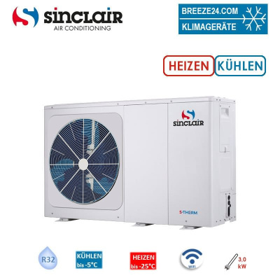 Sinclair S-THERM YUKON SMHM-60B3 Monoblock Wärmepumpe Heizen 6,3 kW + Kühlen 6,5 kW Heizstab 3kW WiFi