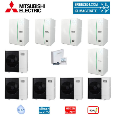Mitsubishi Electric Wärmepumpen Kaskaden Set MP 5.112 R 56kW PUZ-WM112YAA + ERPX-YM9D + PAC-IF071B-E