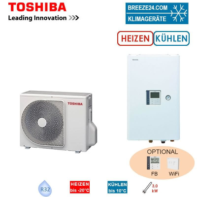 Toshiba Wärmepumpen Set ESTIA HWT-401HW-E + HWT-601XWHM3W-E Heizen/Kühlen 4,0 kW Heizstab 3 kW