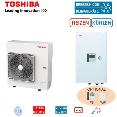 Toshiba Wärmepumpen Set ESTIA HWT-1101HW-E + HWT-1101XWHT9W-E 11 kW Heizstab 9 kW IG: 400V - AG:230V