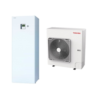 Toshiba Wärmepumpen Set ESTIA HWT-801HW-E + HWT-1101F21ST9W-E Hydrobox 210L HS 9kW IG 400V - AG 230V