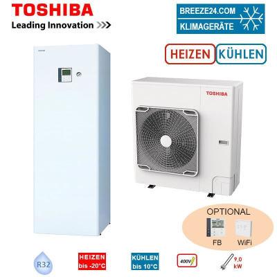 Toshiba Wärmepumpen Set ESTIA HWT-1101HW-E+HWT-1101F21ST9W-E Hydrobox 210L HS 9kW IG 400V-AG 230V