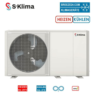 S-Klima SAS140RS2 Wärmepumpe Monoblock zum Heizen + Kühlen 16 kW 14 kW 2 Heizkreise 400V