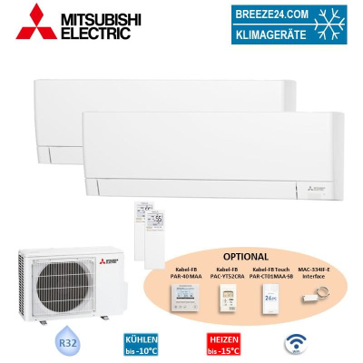 Mitsubishi Electric Set 2 Wandgeräte WiFi Kompakt 2,5/3,5 kW MSZ-AY25VGKP + MSZ-AY35VGKP + MXZ-2F42VF4