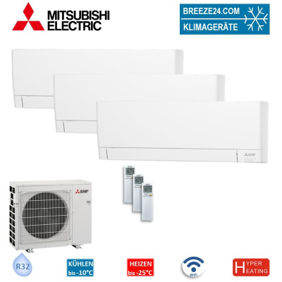 Mitsubishi Electric Set 3 x MSZ-AY20VGKP + MXZ-4F83VFHZ3 Wandgeräte WiFi | Hyper Heating | 2,0 kW